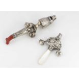 Two Victorian silver baby's rattles,