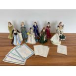 A set of nine modern Royal Worcester Celtic Maiden porcelain figures,