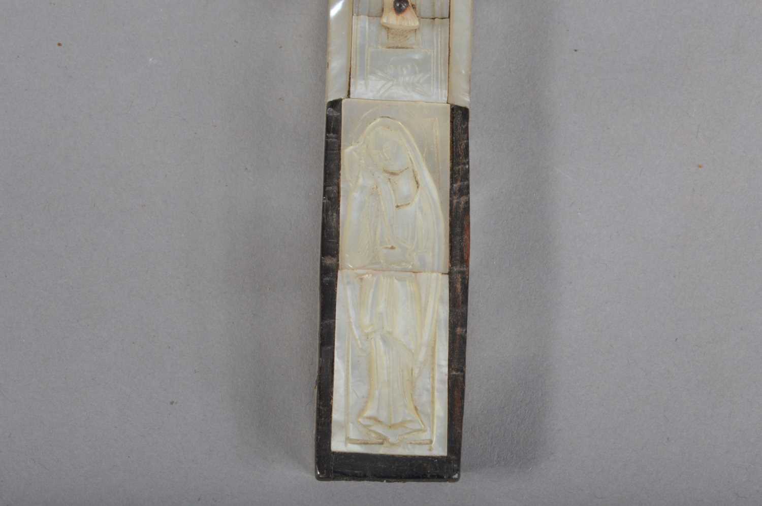 A late 19th century Jerusalem olive wood and mother of pearl crucifix, - Image 3 of 4