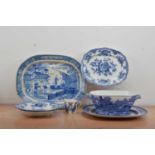 A collection of 19th century and later blue and white transferware ceramics,