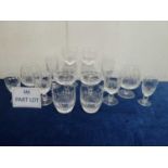 A collection of c1980s Waterford Crystal Colleen pattern drinking glasses and other cut glass crysta