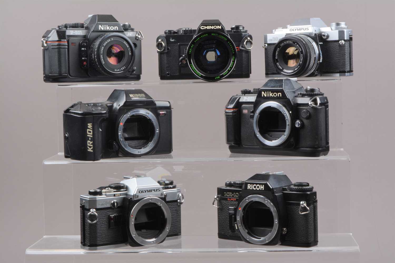 A Tray of SLR Cameras,