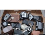 A Tray of Folding and Bakelite Cameras,