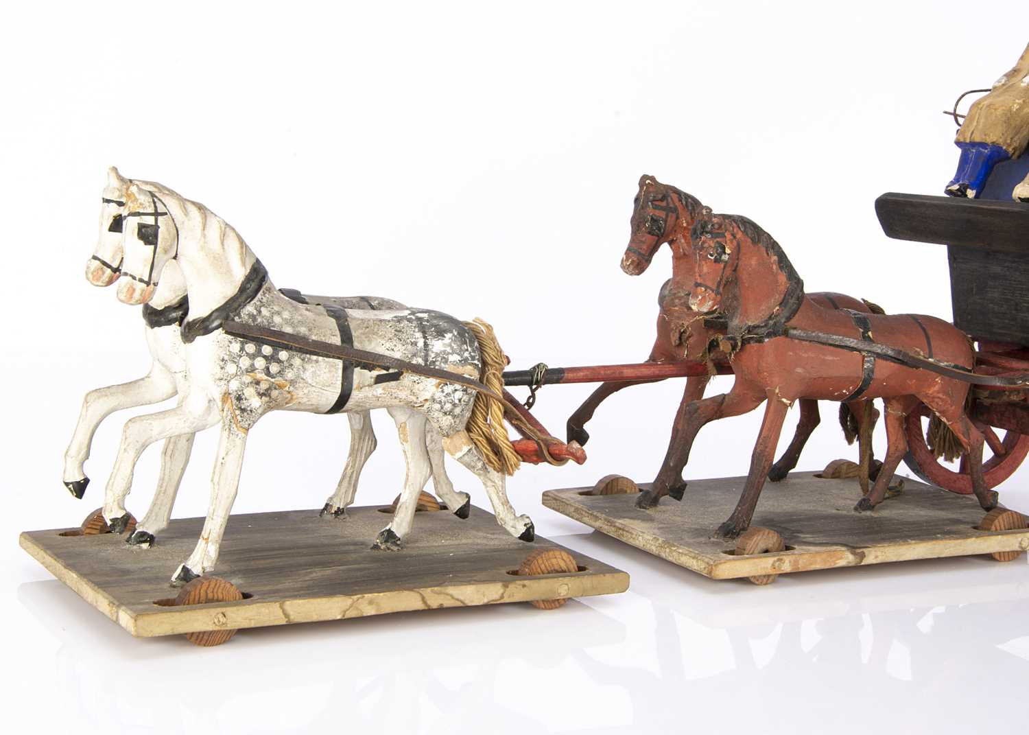 A rare German late 19th century wooden stagecoach and horses, - Image 3 of 7