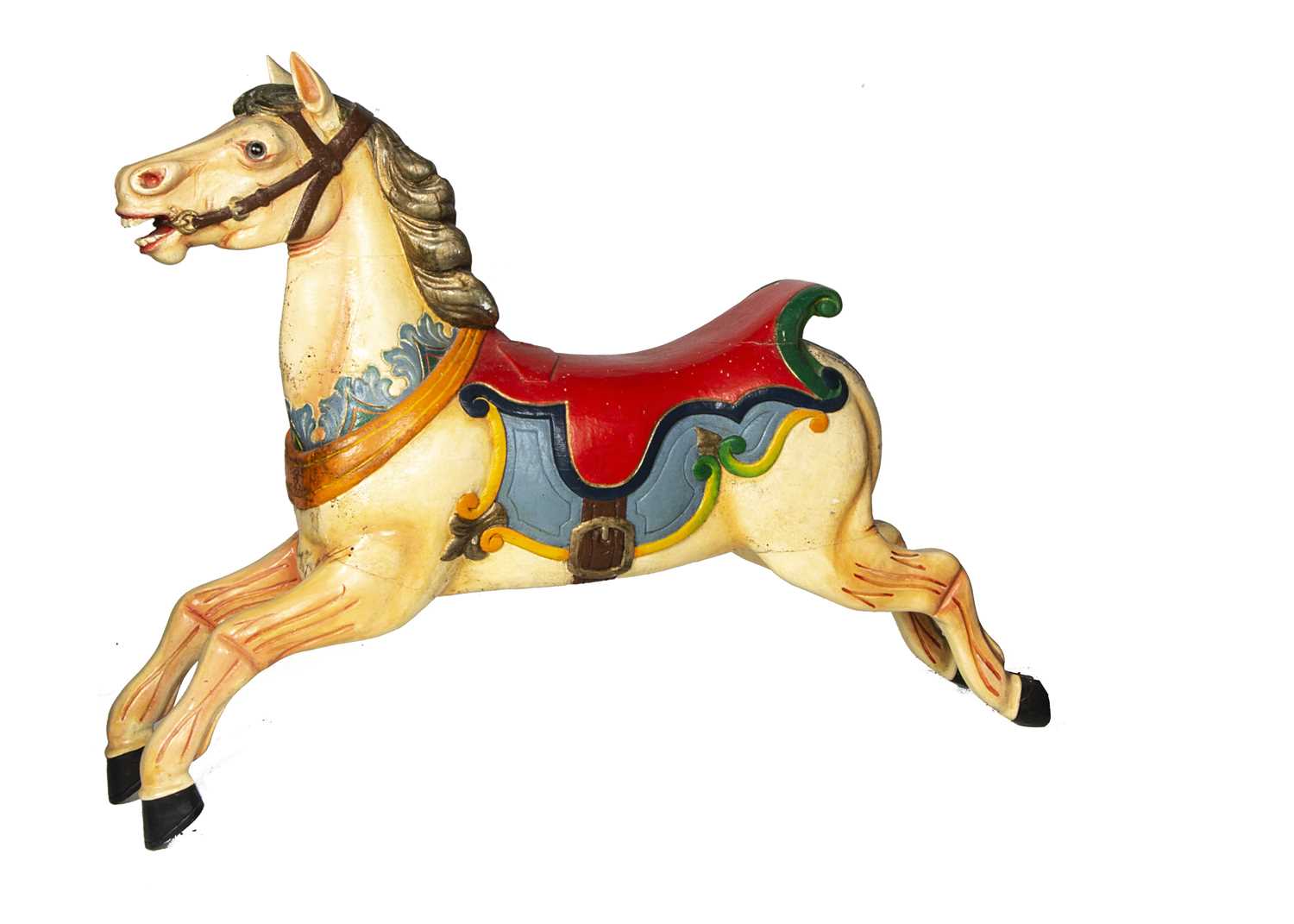 A finely carved wooden Orton and Spooner juvenile carousel fairground horse circa 1920,