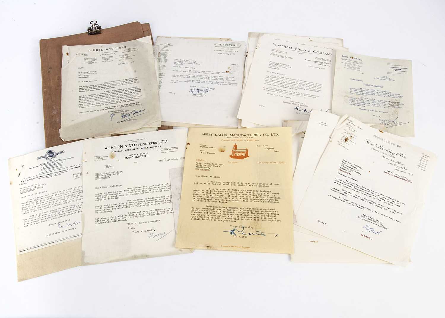 A quantity of historical letters written to Norah Wellings following her brother’s death and the clo