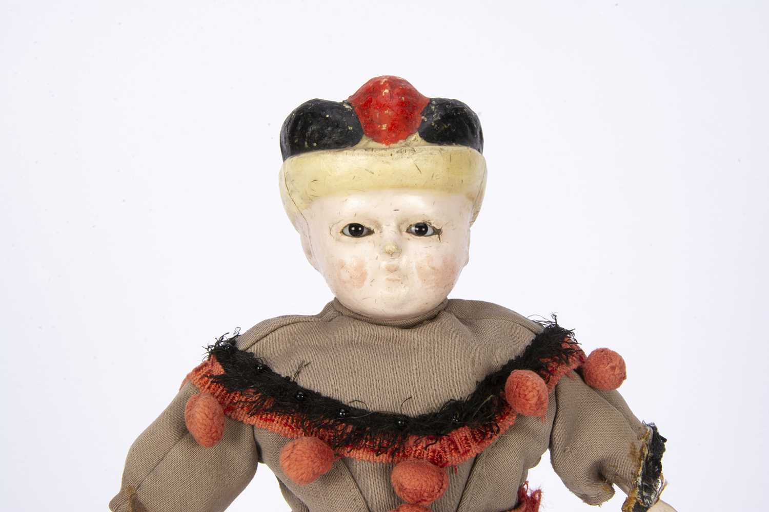 A mid 19th century German wax over composition Pumpkin head doll with moulded bonnet, - Image 2 of 2