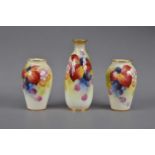 Three Royal Worcester hand-painted porcelain vases,