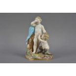 A 19th century Meissen porcelain figurine of a cherub and young satyr,