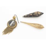 Three 19th century single drop earrings,