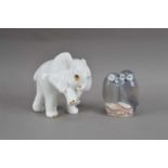 A small Royal Copenhagen porcelain figural group of two owls,