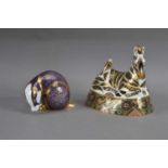 Two Royal Crown Derby bone china paperweights,
