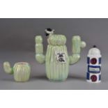 A Paul Cardew cactus lustre ceramic teapot and cup,