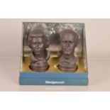 A pair of Wedgwood Royal Silver Wedding Black Basalt busts,