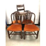 A mixed set of five 19th century mahogany framed dinning room chairs,