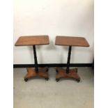 A pair of late 19th century and later burr walnut and ebonised occasional tables,