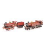 Repainted early Hornby 0 Gauge clockwork No 1 with tender and No 2 Tank Locomotives (3),