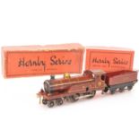 A Hornby 0 Gauge clockwork No 2 LMS Locomotive and Repro Tender (2),