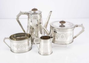 A good Victorian four piece silver tea set by Frederick Elkington,