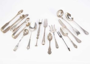 A small group of 19th and 20th century silver and silver plated spoons and forks,