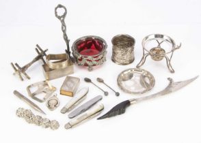 A collection of small silver collectable items and other silver plated items,