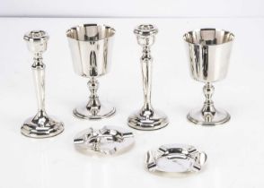 A pair of 1970s silver goblets and a pair of silver ashtrays,