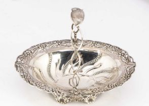 A Victorian silver swing handled bon bon dish by SJ,
