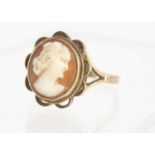 A 9ct gold shell carved cameo ring,