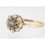 A 9ct gold amethyst and seed pearl dress ring,