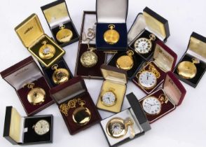 A collection of 15 modern gold plated and other pocket watches,