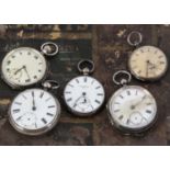 Five silver open faced pocket watches,