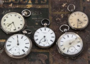 Five silver open faced pocket watches,