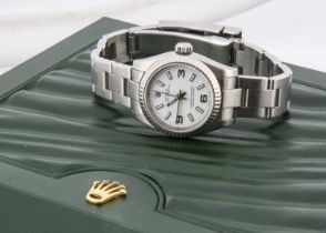 A modern Rolex Oyster Perpetual stainless steel lady's wristwatch full set,