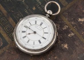 A late Victorian large silver centre seconds chronograph pocket watch by Rhodes & Sons,