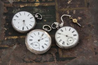 Three Victorian silver open faced pocket watches,