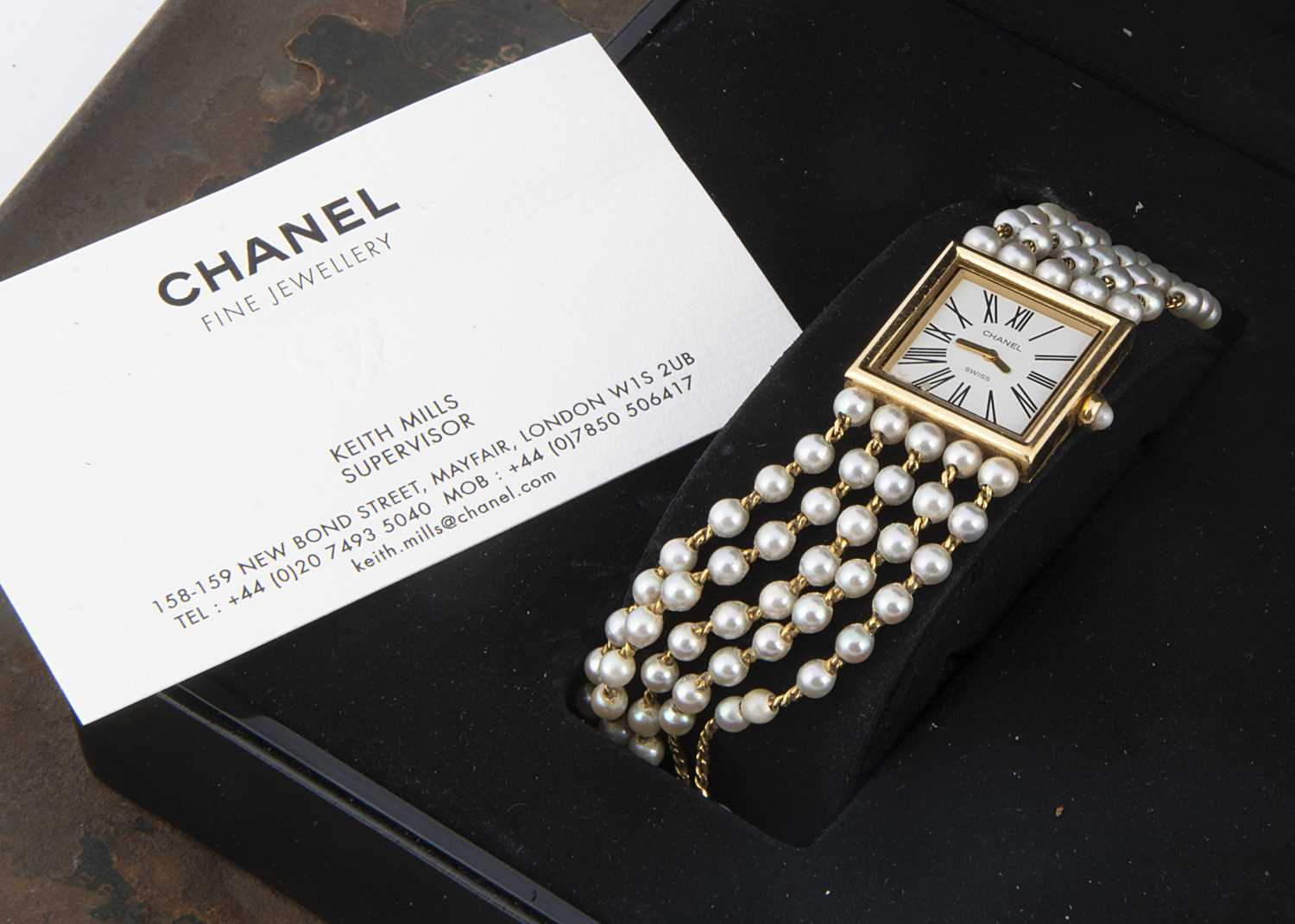 A 1980s Chanel Madamoiselle 18ct gold and pearl quartz wristwatch,