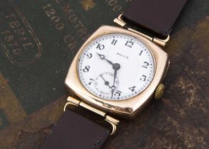 A 1920s Rolex 9ct gold cased manual wind wristwatch,