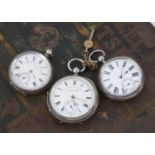 Three Victorian and later silver open faced pocket watches,