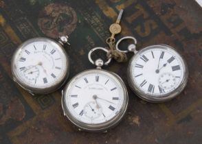 Three Victorian and later silver open faced pocket watches,