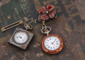 A pretty Edwardian period silver gilt and enamelled lady's fob watch,