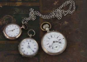 Three late 19th and early 20th century silver ladies open faced pocket watches,