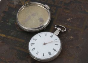 A George III silver oversized pair cased pocket watch,