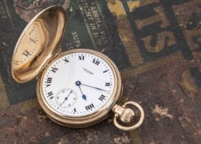 An early 20th century 9ct gold full hunter pocket watch by Waltham,