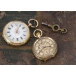 Two late 19th and early 20th century gold open faced ladies pocket watches,