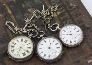 Three Victorian and later silver open faced pocket watches,