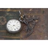 A Victorian silver open faced pocket watch with chain