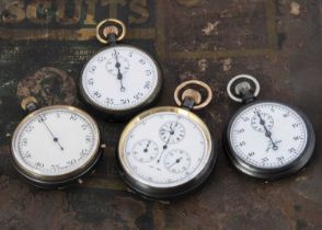 Four late 19th and early 20th century gun metal cased stopwatches