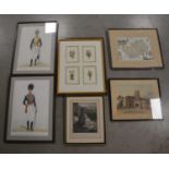 An assorted collection of framed prints,