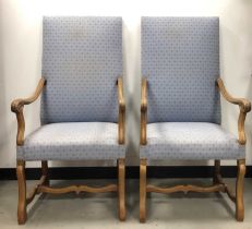 A pair of French mahogany framed provincial armchairs,