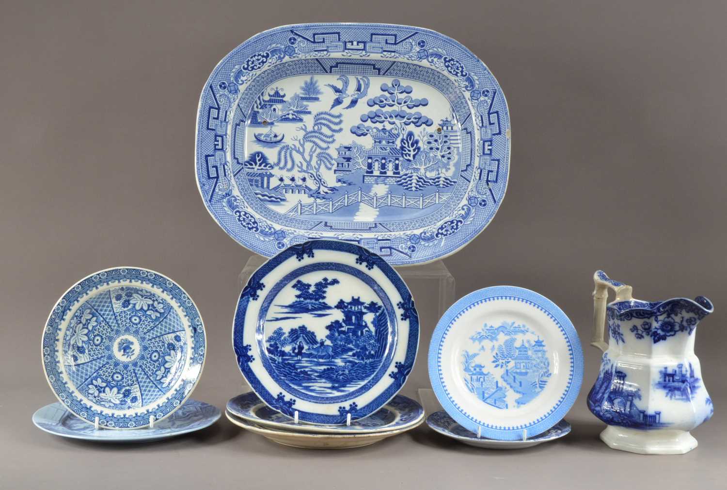 A collection of 19th century and later blue and white English ceramics,